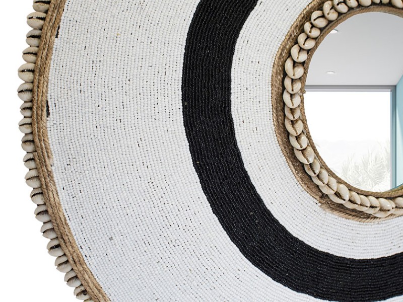 Beaded Shield Mirror White with Black Circle Beaded Shield Mirror White with Black Circle